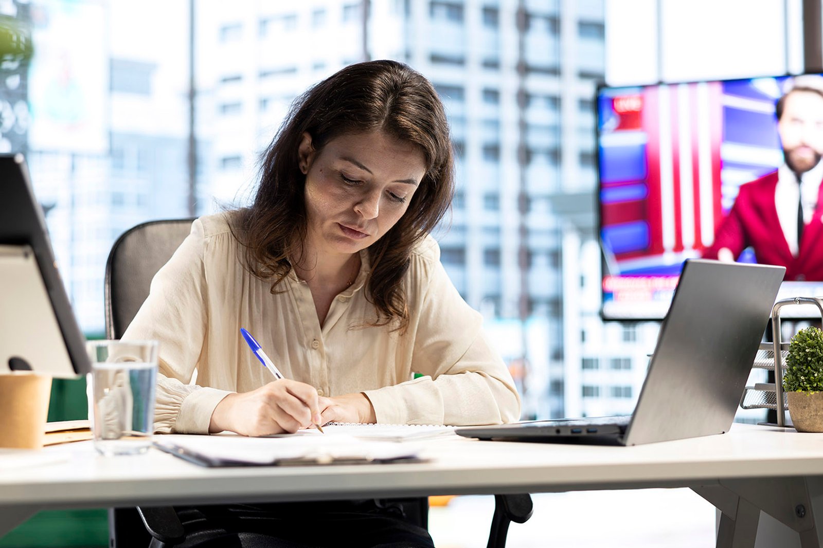 Business CEO with authority and executive power signing work contracts